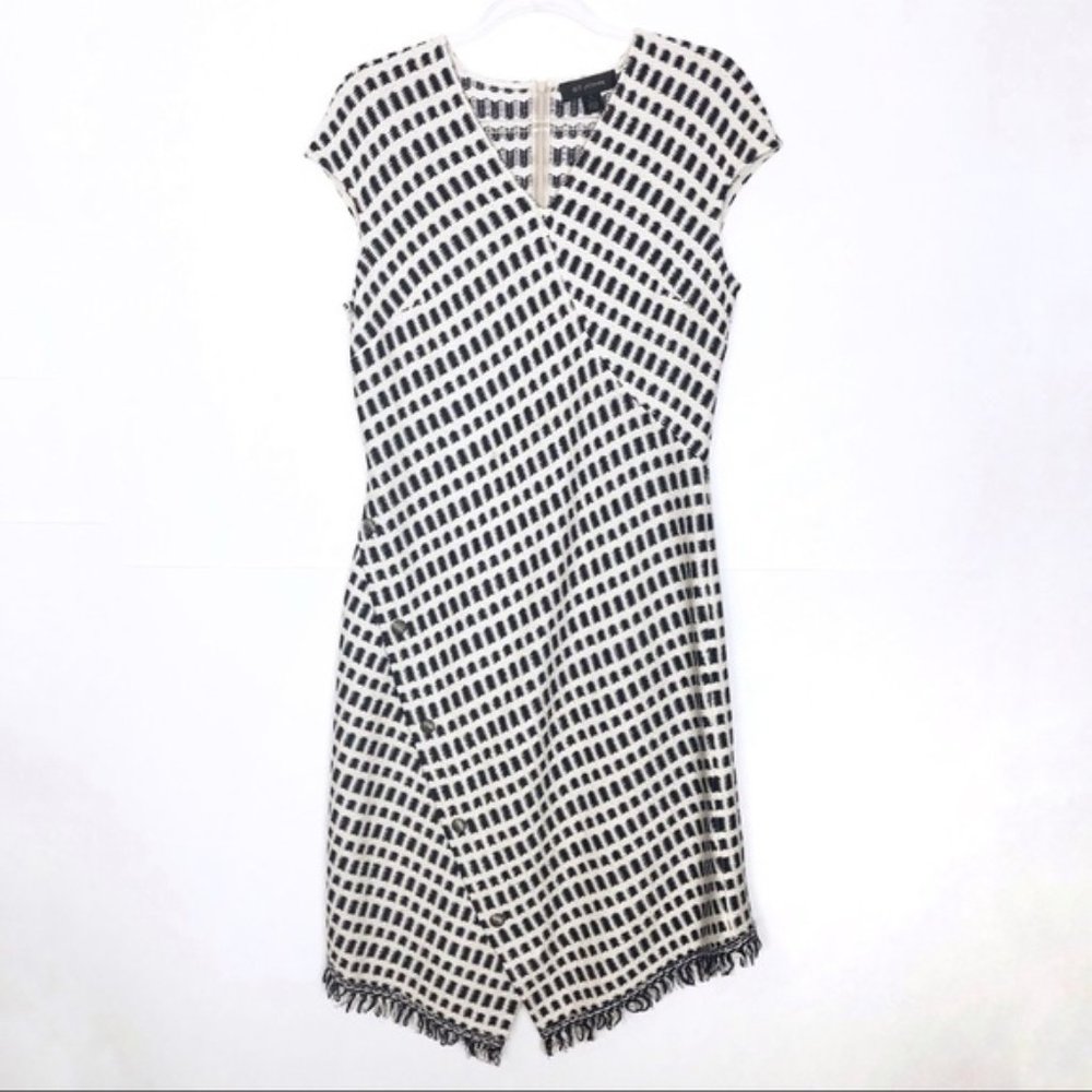 EUC St. John Tweed asymmetric fringe hem dress